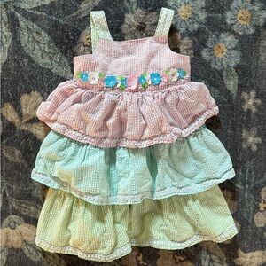 Charming Pink and Green Kids Casual Dress